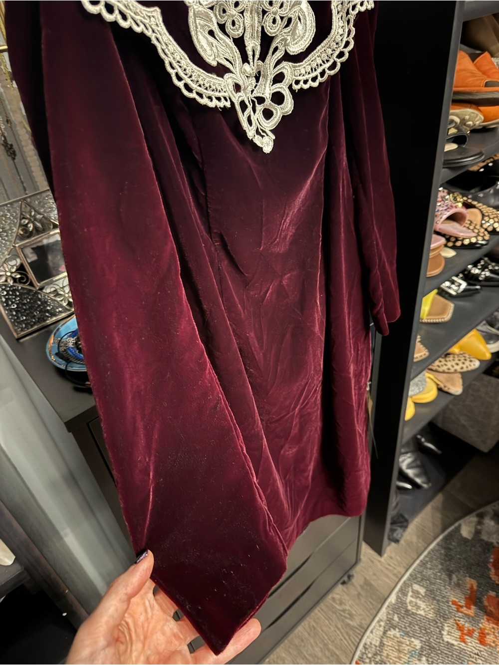 Insane Designer Whimsigoth Velvet Lace 1990’s Burgundy Deadstock Velvet Dress ♥️ - Picture 12 of 15
